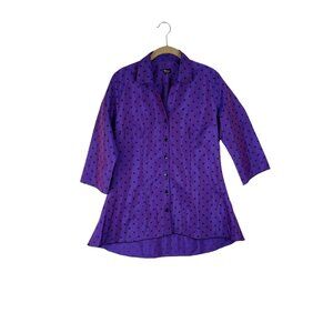 Beluva Button Up Top Retro 3/4 Sleeve Iridescent Purple Polka Dot Size Small